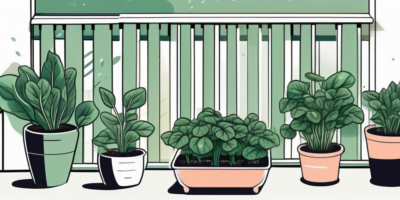 A variety of containers and pots filled with thriving spinach plants