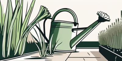 Leeks being watered with a watering can in a garden setting