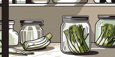 Several bandit leeks being carefully placed in an open glass jar