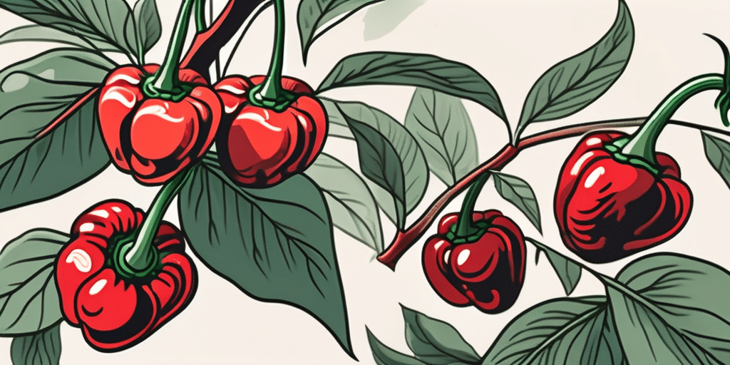 A vibrant cherry bomb pepper plant
