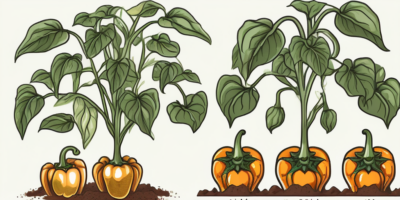 Golden bell pepper plants at various stages of growth