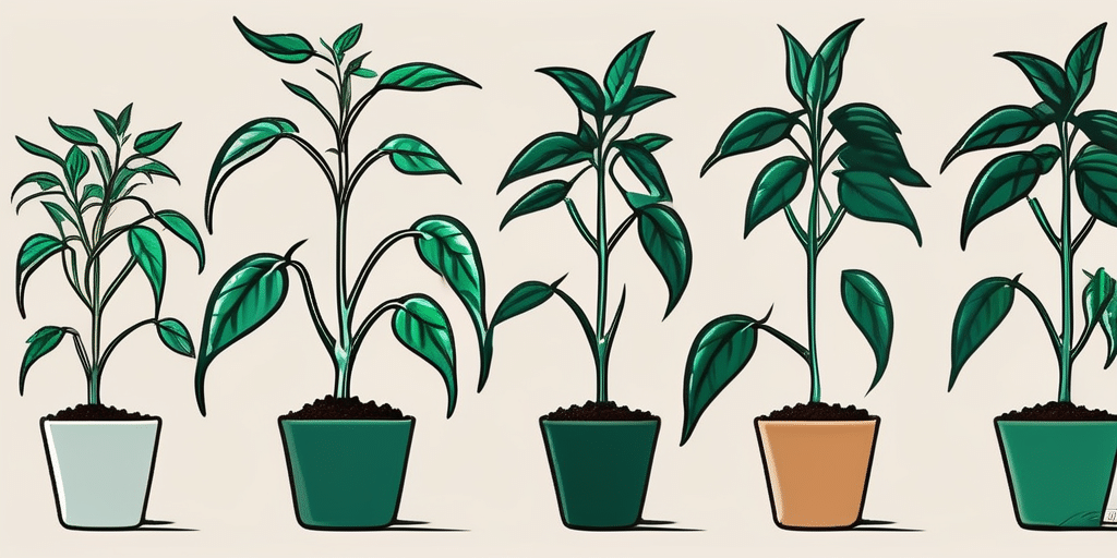 A sequence showing a pepper plant at various stages of growth