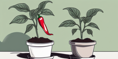 A pair of mature kung pao peppers on the plant