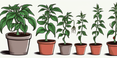 Thai dragon peppers at different stages of growth in pots