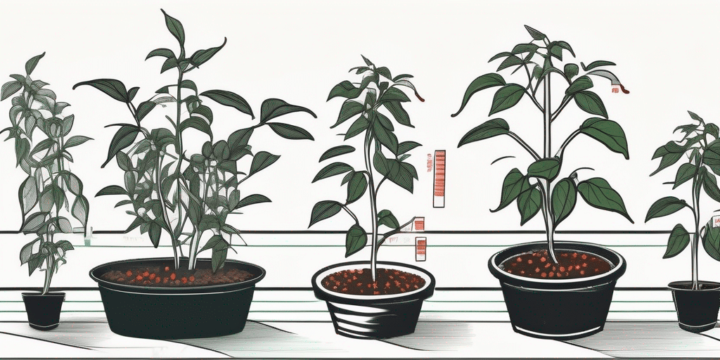 A garden layout showing kung pao pepper plants at different stages of growth