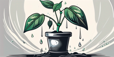 A cherry bomb pepper plant in a pot with water droplets falling onto the soil