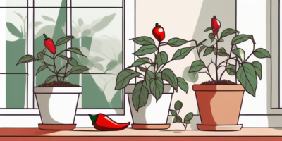 A sunny indoor setting with a potted kung pao pepper plant flourishing on a windowsill