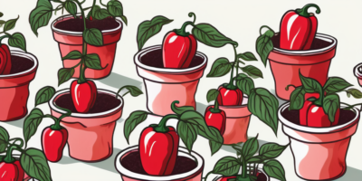 A variety of cherry bomb peppers growing healthily in a range of different sized containers and pots