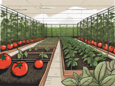 A garden with tomato plants at different stages of growth