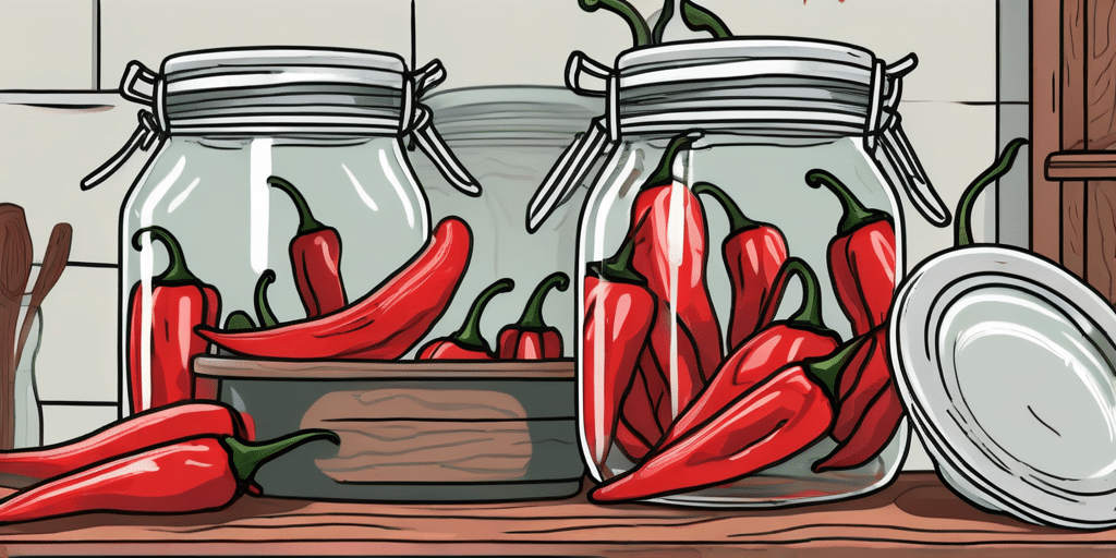 Thai dragon peppers being stored in glass jars