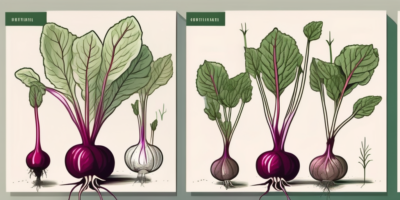 Chioggia beets at different stages of growth in a garden