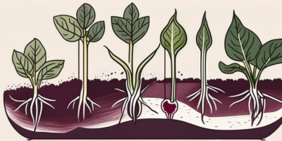 Cylindra beets at different stages of growth in a garden