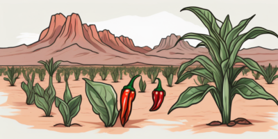 Thai dragon peppers growing in an arizona desert landscape