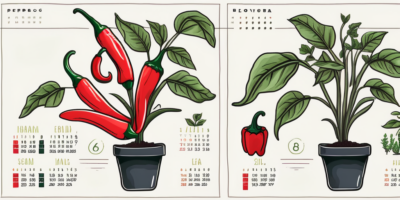 Different types of peppers growing in a garden