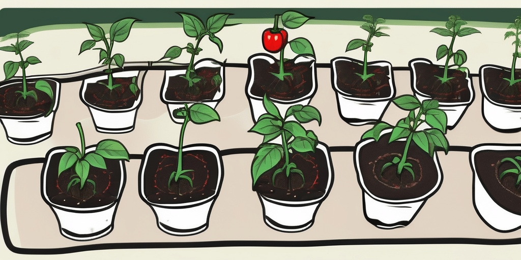 Cherry bomb peppers being planted in a garden that is clearly divided into two zones