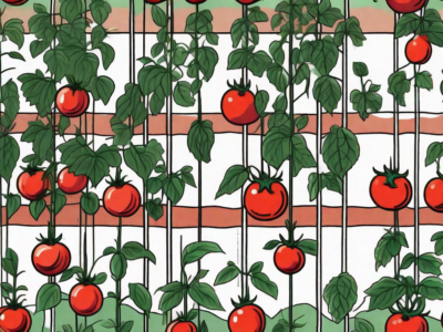 A lush tomato garden with various stages of growth