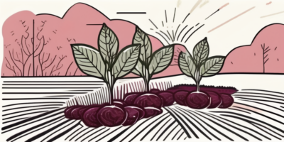 Beet plants in a garden with a scattering of fertilizer around them