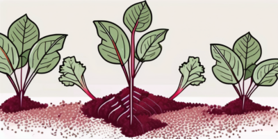 A beet plant with vibrant red beets in the soil