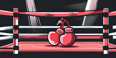 A cherry bomb pepper and a flamingo pepper in a boxing ring