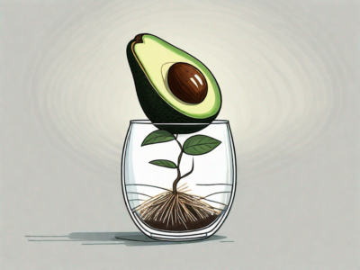 An avocado seed sprouting a small plant