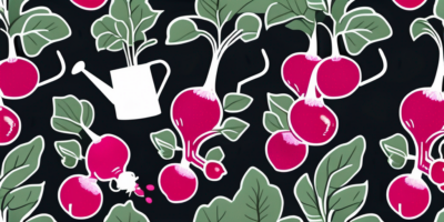 A watering can gently showering water onto a vibrant patch of cherry belle radishes growing in rich
