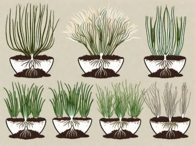 Various stages of onion growth from seed to full bulb
