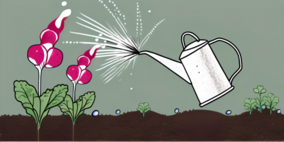 Sparkler radishes being watered by a garden watering can