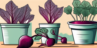 Several colorful beet plants thriving in different types of containers and pots