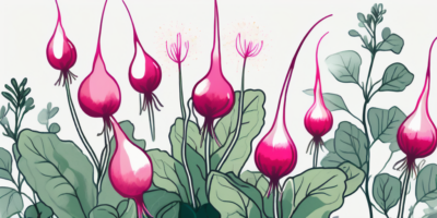 A garden scene showcasing sparkler radishes thriving among their companion plants