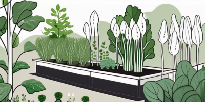 A garden scene featuring white icicle radishes growing alongside other companion plants