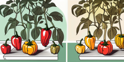 Both golden bell peppers and kung pao peppers in a vibrant garden scene