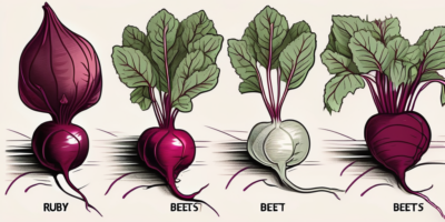 Ruby queen beets at different stages of growth in a garden setting