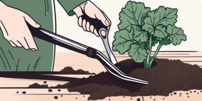 Siberian kale seeds being planted in soil with a gardening tool