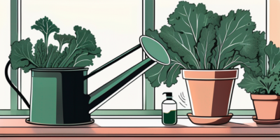 A pot of thriving toscano kale sitting on a sunny indoor windowsill