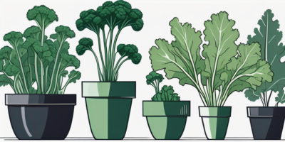 A variety of kale plants thriving in different sizes of containers and pots