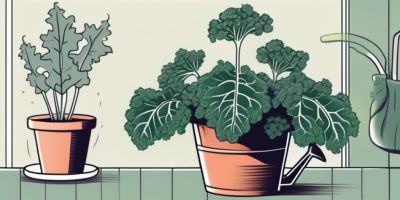 A healthy siberian kale plant thriving in a decorative container on a sunny balcony