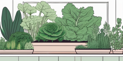 A lush garden scene featuring vates kale plants thriving alongside its companion plants