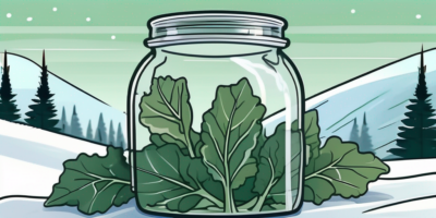 Fresh siberian kale leaves being stored in a glass jar