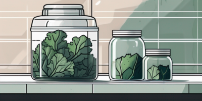 Fresh vates kale leaves being stored in a glass jar