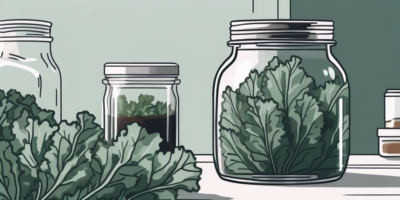 Freshly harvested white russian kale leaves being carefully placed in a glass jar for preservation