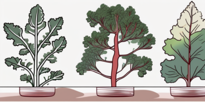 Red russian kale plants in various stages of growth in a tennessee landscape setting