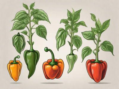 Various stages of a bell pepper plant's growth