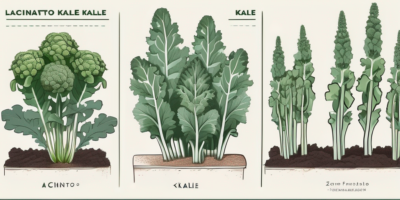 Lacinato kale plants at different stages of growth