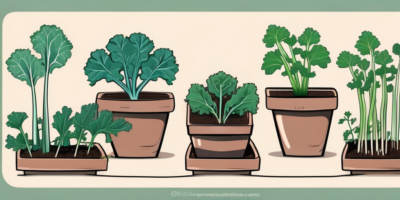 Vates kale plants in different stages of growth in a garden setting