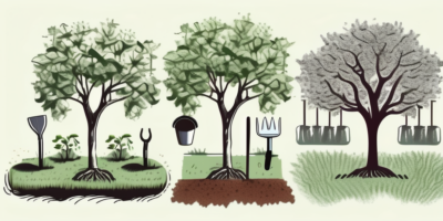 A variety of apple trees at different stages of growth