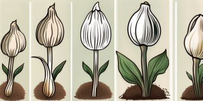 Several garlic plants at different stages of growth