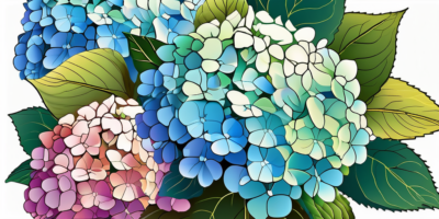 A vibrant hydrangea bush in full bloom under a bright