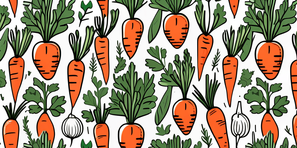 A vibrant garden scene showcasing carrots growing harmoniously with their best companion plants like tomatoes