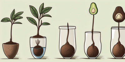 An avocado seed at various stages of growth