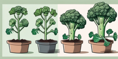 A broccoli plant in different stages of growth